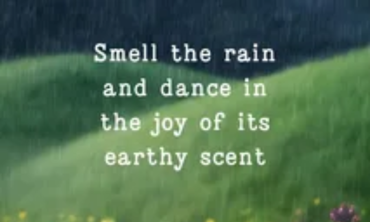 Inspirational rain quotes paired with a calm window view during rainfall.