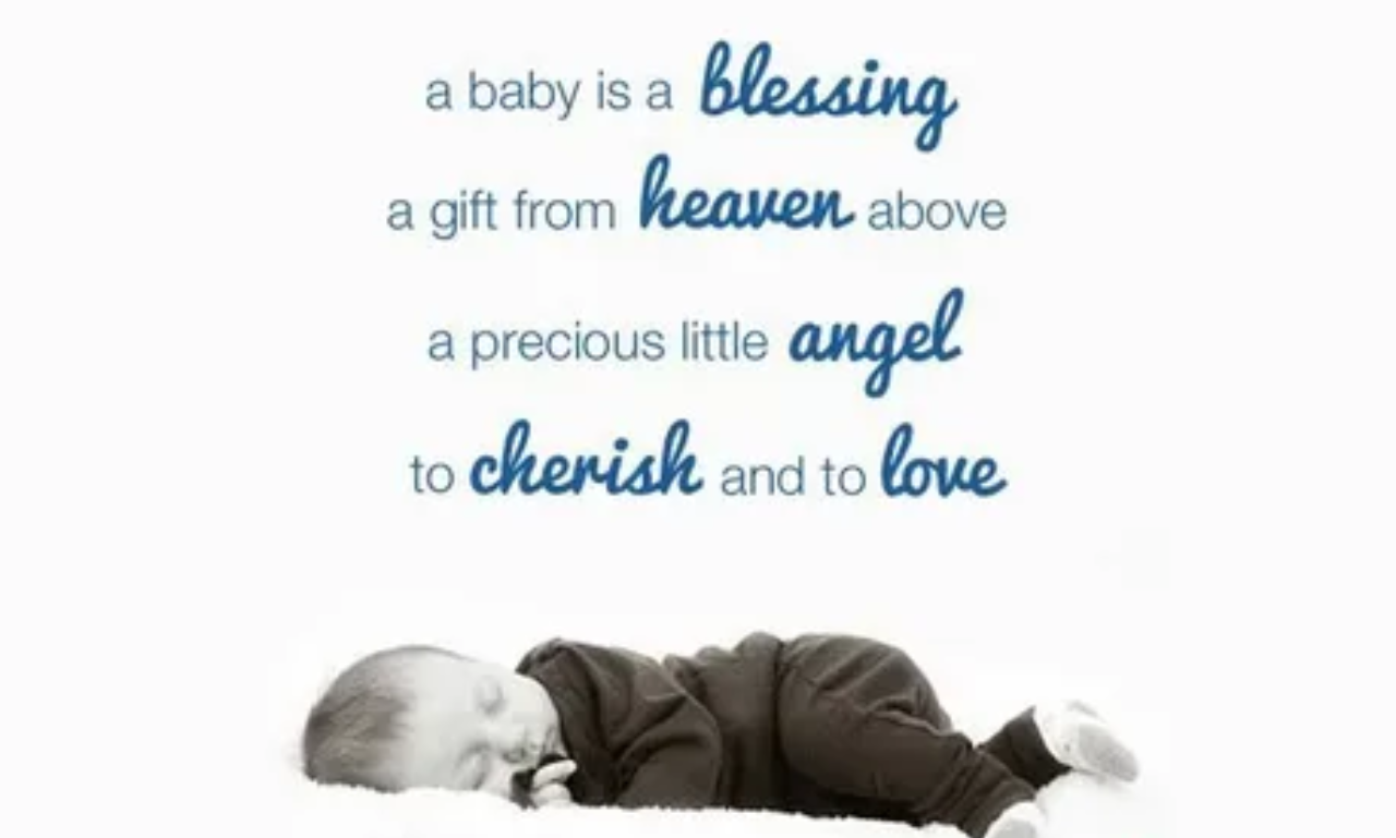 Baby Blessings Quotes displayed on a soft nursery background with a sleeping newborn wrapped in a cozy blanket.