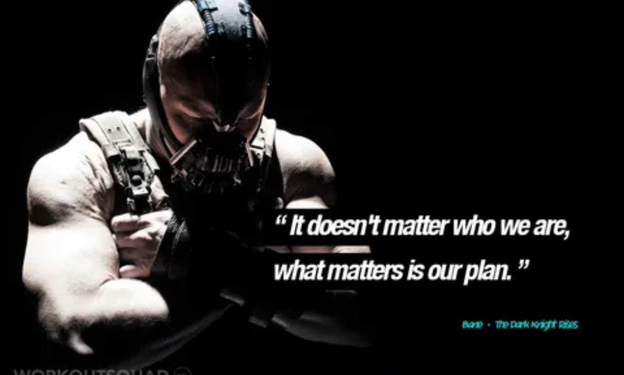 Bane delivering a powerful quote about strength and overcoming fear in Batman.