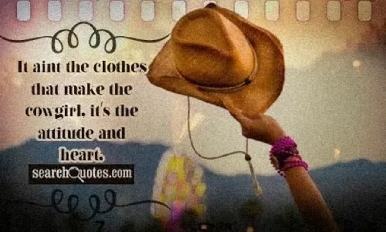 Inspirational cowgirl quotes paired with a scenic ranch landscape and cowboy boots.