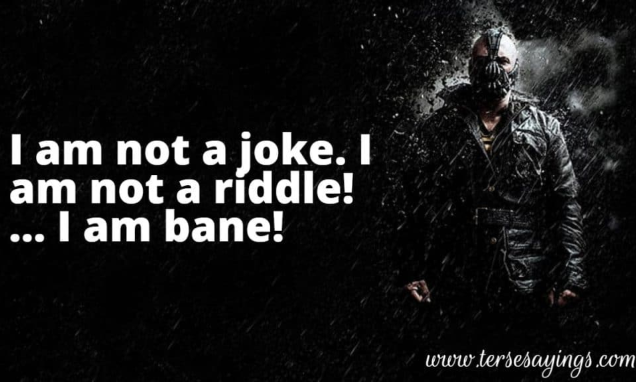 Stylized image of Bane featuring a motivational quote about power, discipline, and determination.