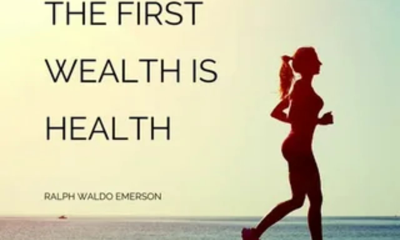 Health is wealth quotes displayed on a nature background promoting wellness and self-care.