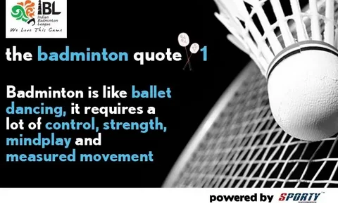 Motivational badminton quotes displayed with a badminton racket and shuttlecock