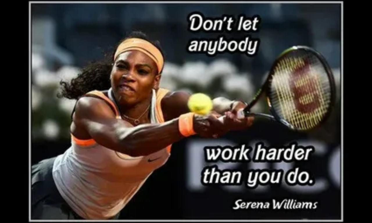 Collection of tennis motivational quotes with a tennis racket and ball before an important match.