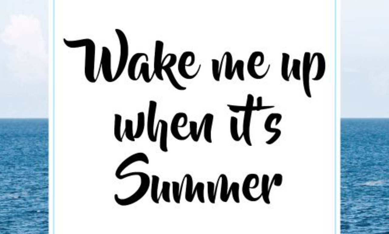 Colorful beach-themed image featuring funny summer quotes to brighten hot summer afternoons.