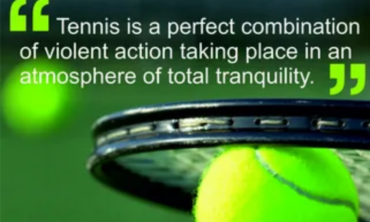 Tennis motivational quotes featured over a sunrise tennis court to encourage confidence and determination.