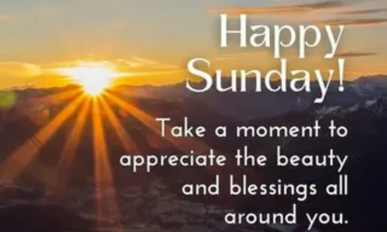Motivational Happy Sunday Quotes featuring a calm nature landscape