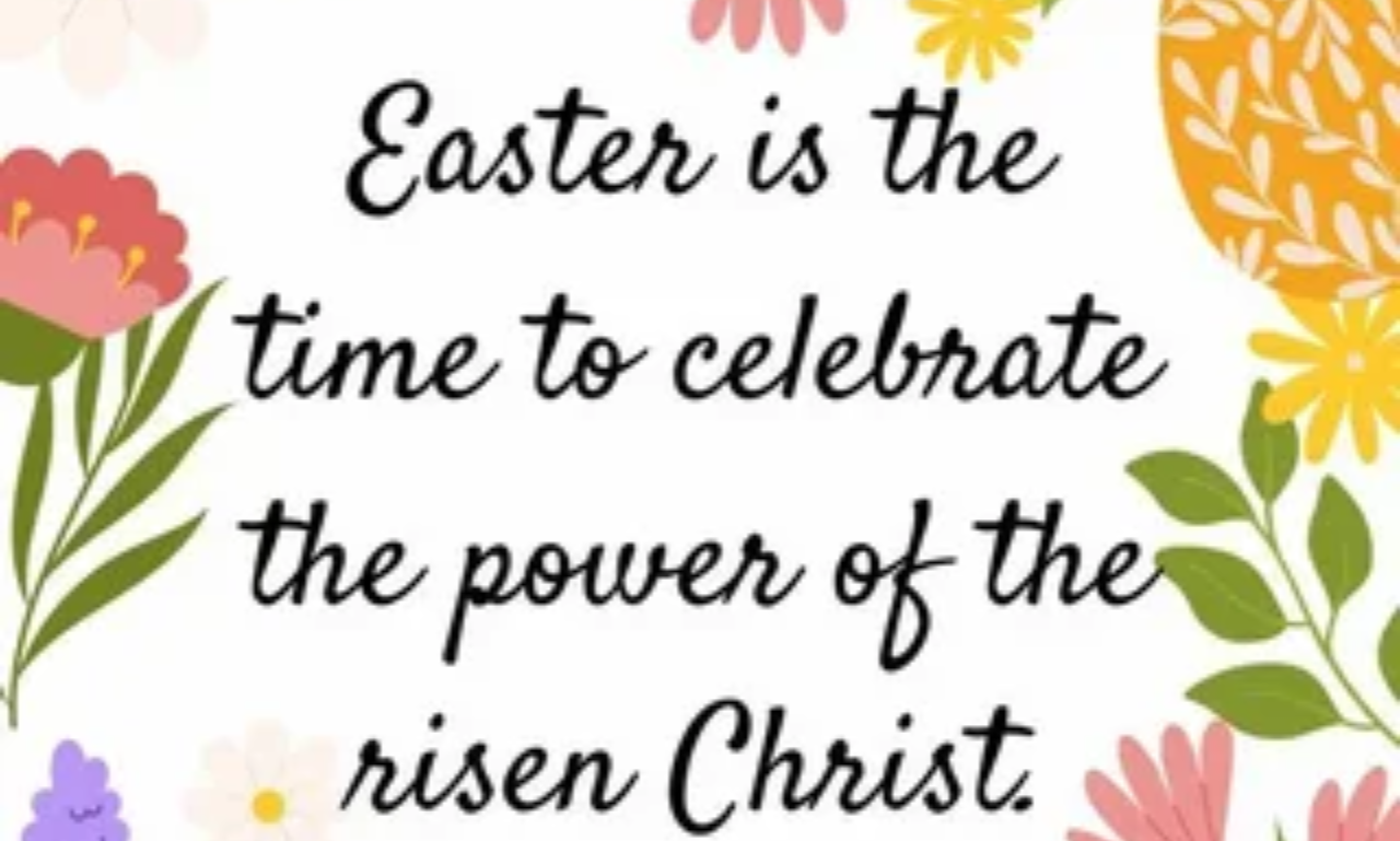 Beautiful Easter quotes with a cross, sunrise, and peaceful spring landscape